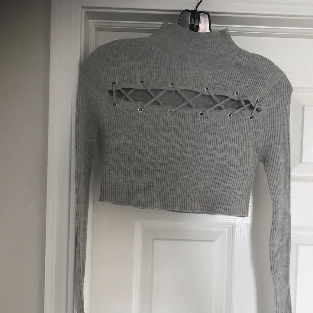 NWT Light Gray Ribbed Sweater Crop Top